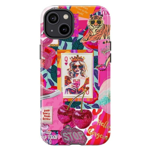 Pink Pop Art Collage Phone Case, Retro Artistic iPhone Cover, Y2K Aesthetic Protective Case for iPhone 17 16 15 14 13 12 11 Pro Max Plus Mini