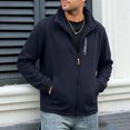 thumbnail image 2 of vdgthytj Jackets for Men Fleece Lined Long Sleeve Full Zip Stand Collar Elastic Cuffs Fall Winter Warm Thick Casual Outwear with Pockets(X-Large,Dark Blue), 2 of 9