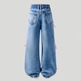 thumbnail image 4 of Girls Flowy Denim Wide Leg Pants With Snowflake Wash And Bow Detail For Kids (Girls Pants), 4 of 4