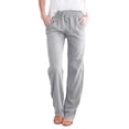 thumbnail image 1 of Pantalones largos rectos informales de algodón y lino para mujer, con cintura elástica y cordón ajustable, 1 of 5