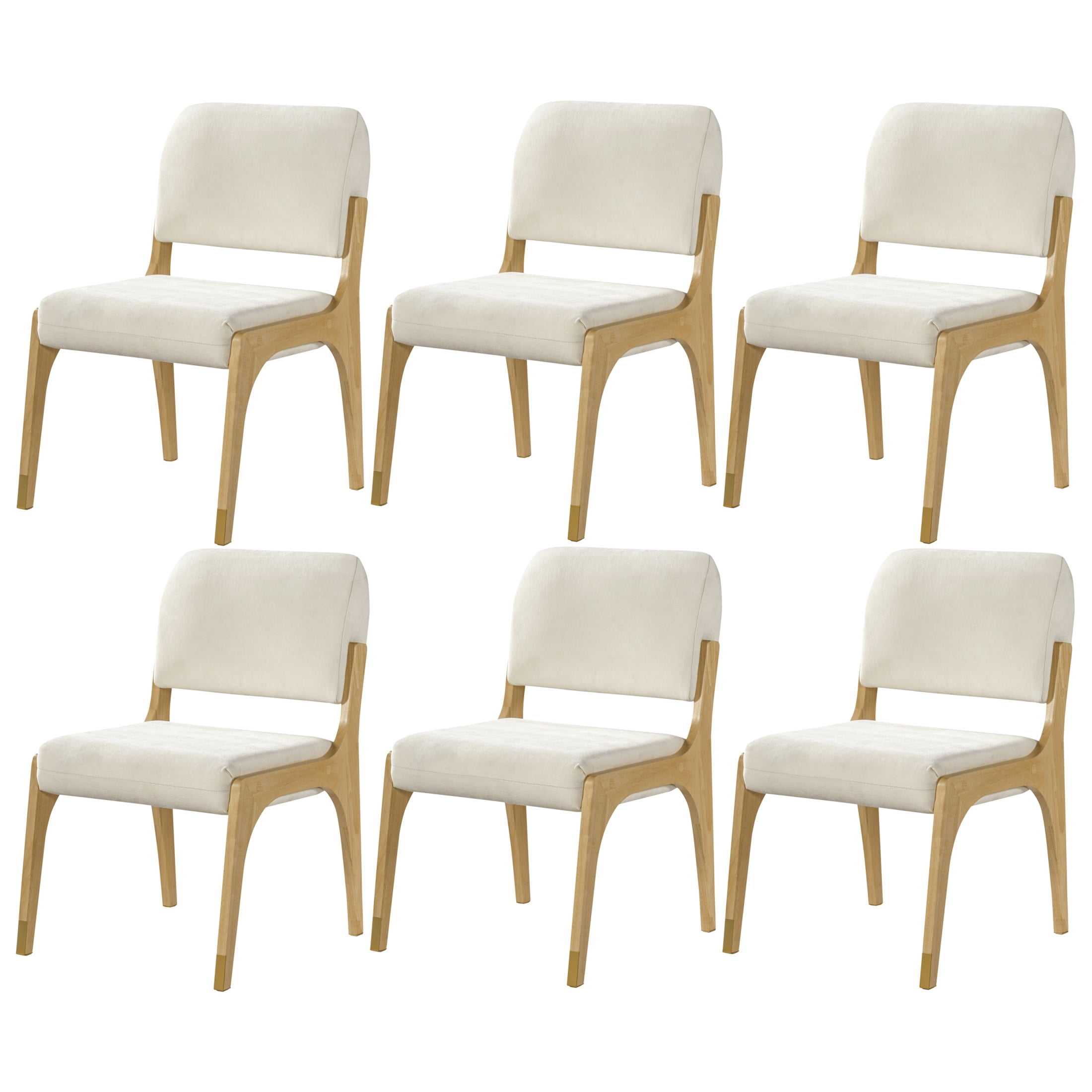 Christopher Knight Home Mid-Century Upholstered Dining Chairs, Solid Wood Frame, Natural+Beige, Set of 6