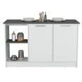 thumbnail image 2 of Kitchen Island With Massive White Countertop, Open Storage & Double Door Cabinet. Ensures Ample Workspace. Stores Pots, Pans, Dishes. 25.21" D X 59" W 35.98" H. Engineered Wood, Solid Wood + ., 2 of 5
