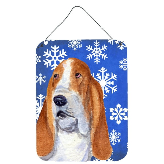 Basset Hound Winter Snowflakes Holiday Wall or Door Hanging Prints