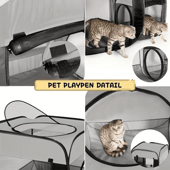 2-in-1 Dog Playpen Cat Pet Playpen, Assembly-Free Indoor Outdoor Kitten Enclosure, Kitten Pen Cat Cage Portable Puppy Tent Crates Kennel for Small Animals
