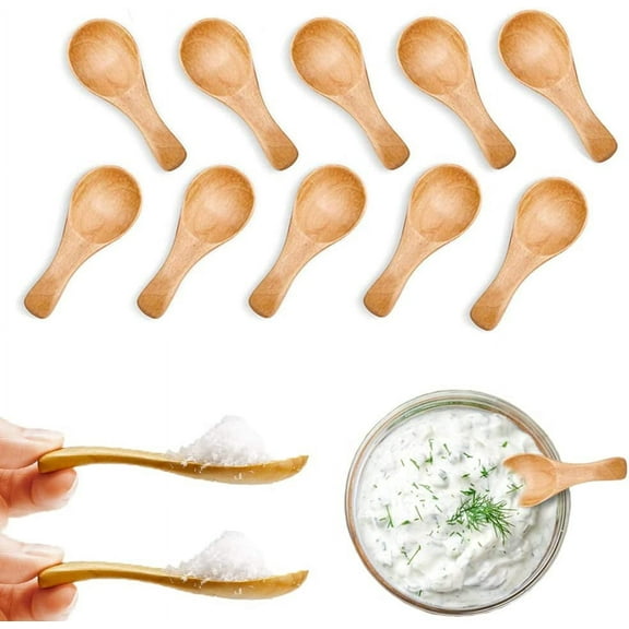 MesaSe Small Wooden Teaspoon, Wooden Teaspoon Small Teaspoons Serving Wooden Utensils for Salt Spoon Honey Coffee Tea Sugar Salt, Mini Wooden Spoon for Daily Use Light Brown (10 Pieces 3 inches)
