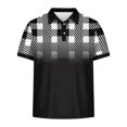 thumbnail image 4 of BiZtdJrK Mens Casual Button Down Lapel Collar Polos Shirt Summer Fashion Plaid Print Short Sleeve Shirts Big and Tall Golf T-Shirt Loose Fit Tops Black L, 4 of 6