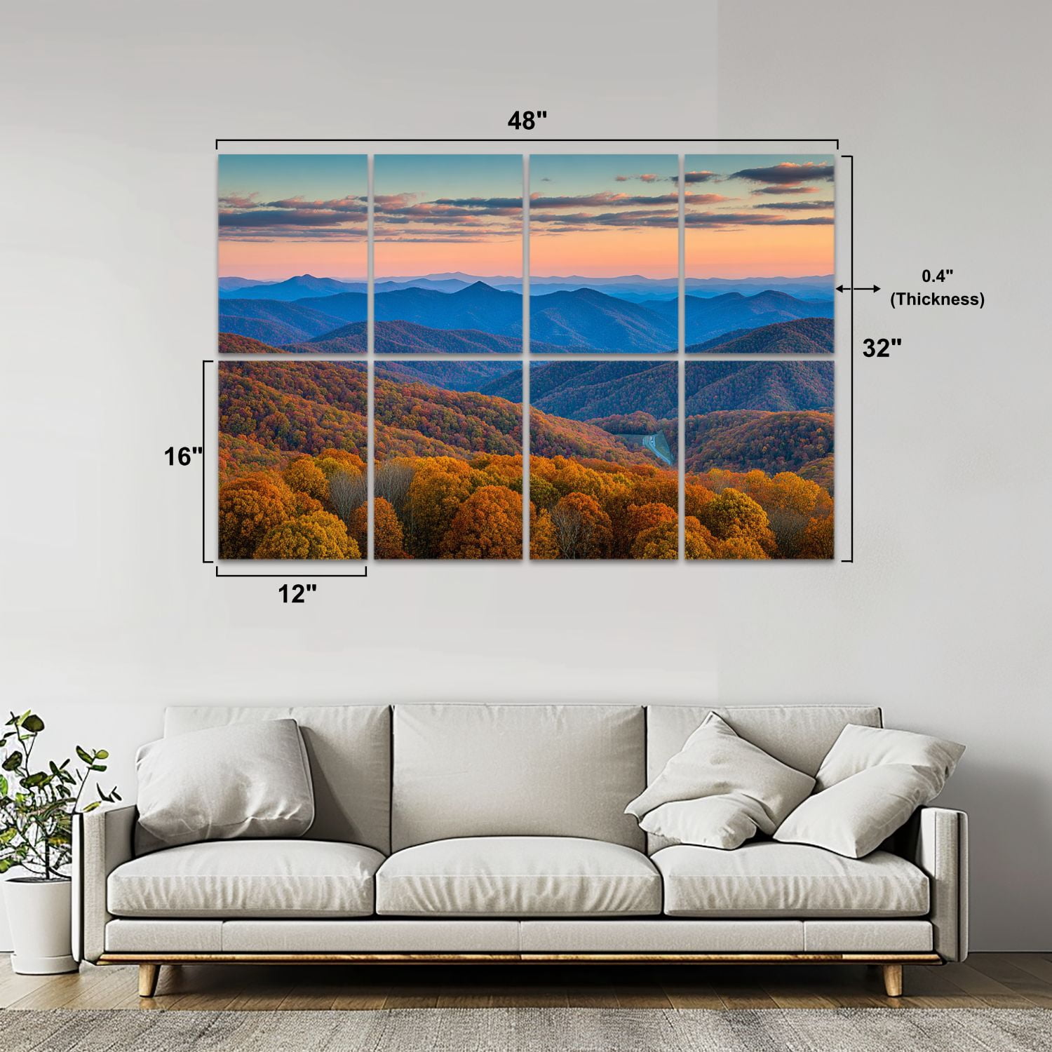 Forest 8 Pack Art Acoustic Panels Sound Absorbing Blue Ridge Mountains Sunset North Georgia Decorative Soundproof Wall Panels Self Adhesive for Nursery Game Room Bedroom 48"x32"