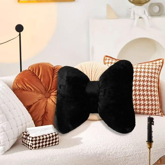 Cojín de lazo para mesita de noche, regalo de inauguración de casa, cojín decorativo para sofá, decoración del hogar para oficina, silla, sala de Negro