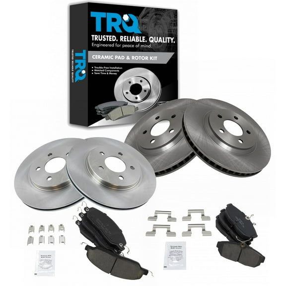 TRQ Front and Rear Brake Pad & Rotor Kit Brake Pads Brake Rotor Ceramic Fits Select 2005-2014 Ford Mustang