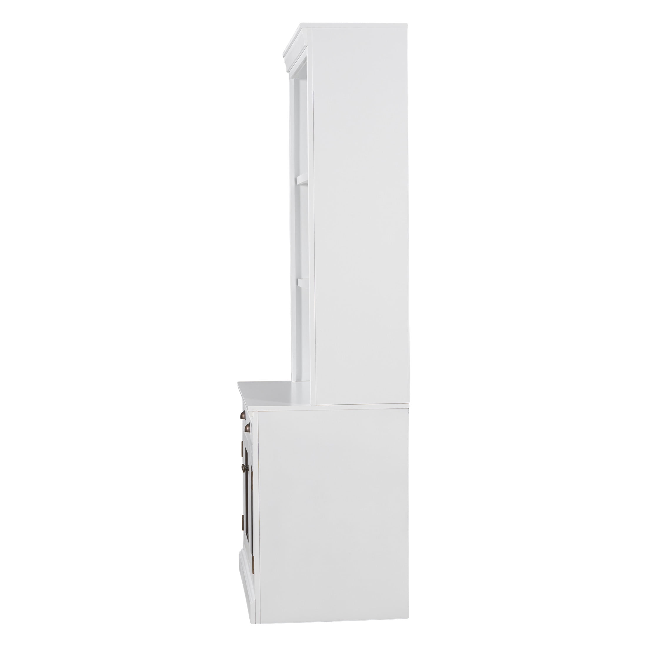 GDF Studio Caldon 83.4" Bookshelf with LED Lighting, Drawers & Glass Doors, Modern Bookcase for Home Office, White