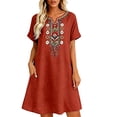 thumbnail image 2 of Women's Boho Embroidered Summer Dress Women's Plus Size Floral Dress V-Neck Short Sleeve Linen-Like Casual Tunic with Pockets, 2 of 6