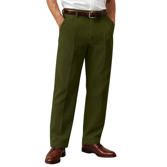 LEKWK Mens Corduroy Pants Regular Fit Classic Vertical Ribbed Texture Corduroy Pants Elastic Waist Durable Warm Fabric Casual Pants Business Wear
