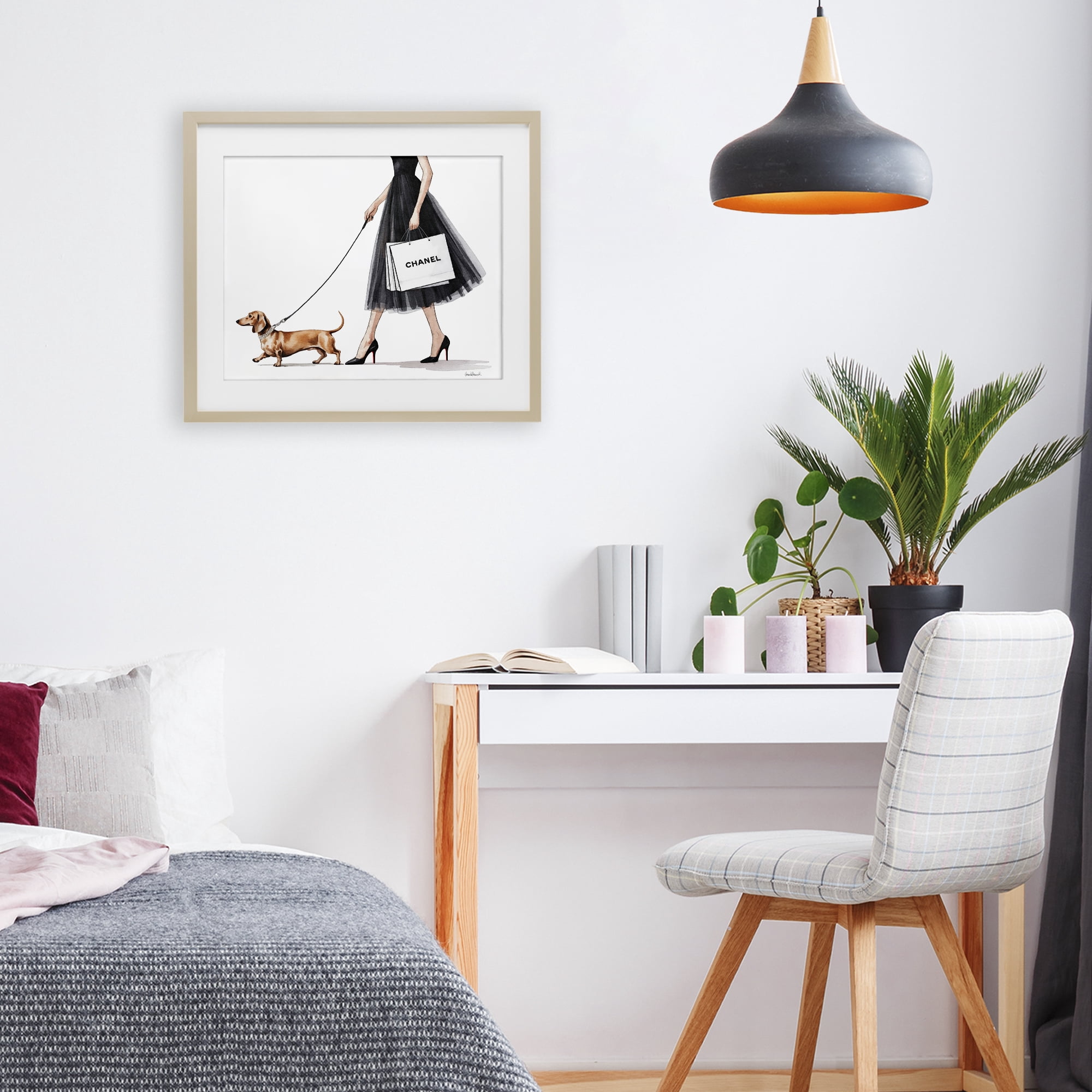 Stupell Industries Glam Dog Walking Birch Framed Print Under Glass, design by Amanda Greenwood
