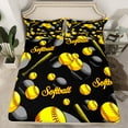 thumbnail image 2 of Homewish Cartoon Yellow Baseball Twin Sheet Sets, Softball Sport Lover Twin Fitted Sheet, Teens Kids Boys Girls Flat Sheet, Microfiber Bedroom Decor, 3pcs, 2 of 7