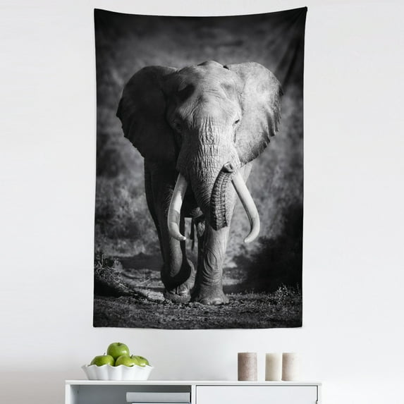Grey Tapestry, Majestic Bull Approaching Photo Exotic Wild Habitat Mammal Art Print Safari, Fabric Wall Hanging Decor for Bedroom Living Room Dorm, 5 Sizes, Grey, by Ambesonne