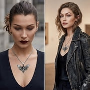 ZMY Home Gothic Death's-head Hawkmoth Necklace, Vintage Skull Moth Pendant Silver Statement Jewelry for Women