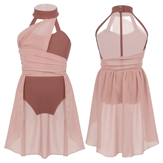 TiaoBug Robe Justaucorps Sans Manches pour Filles, Col Halter, Robe de Danse Ballet, Ballerine, Rose Poussiéreux 10