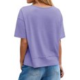 thumbnail image 4 of Short Sleeve Solid Color Summer Women V Neck Casual Flowy Tee Shirt, 4 of 7