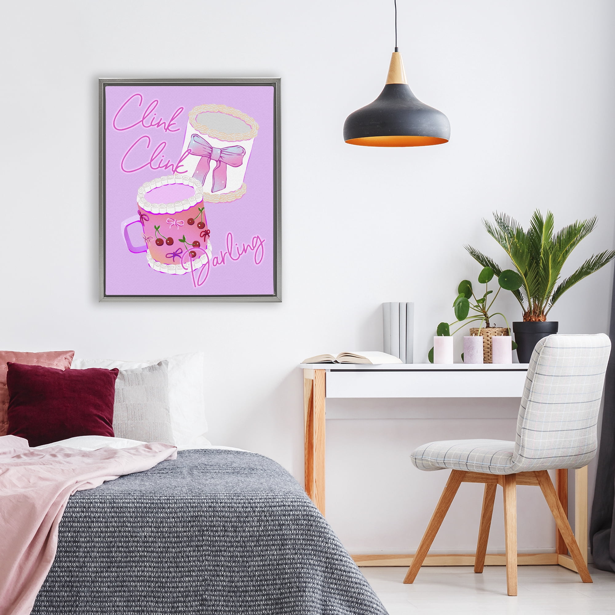 Stupell Industries Clink Darling Cherry Mug Gray Framed Floater Canvas Wall Art, design by Ziwei Li