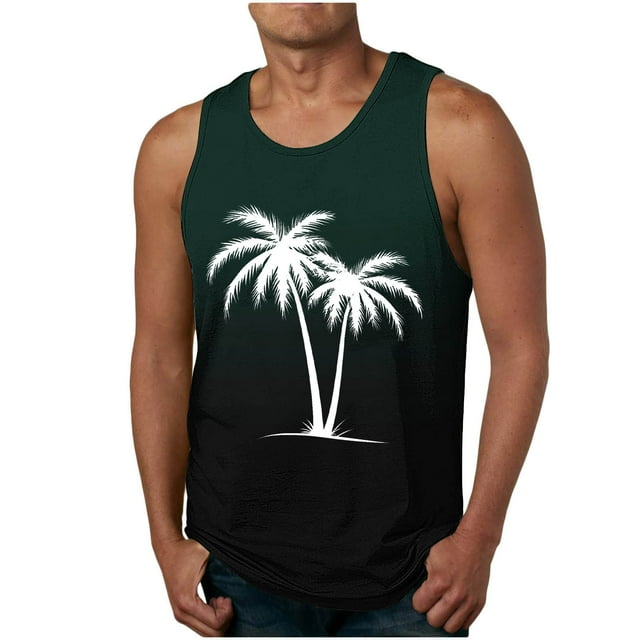 Tanques para Hombre para la Moda de Verano Casual Solto Chaleco Impresión Deportivo Cuello Redondo Tanque, Poliéster de Algodón