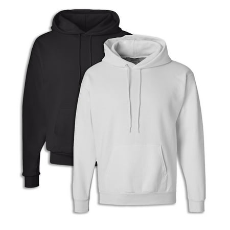 Hanes P170 Mens EcoSmart Hooded Sweatshirt Large 1 Black + 1 White ...