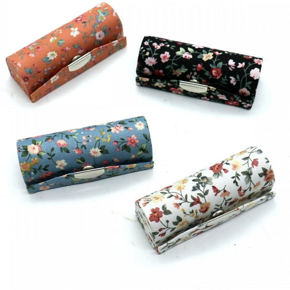 4 Pcs Ladies Floral Lipstick Case Holder with Mirror, Cosmetic Storage Kit Makeup Travel Cases Organizer Bag for Purse