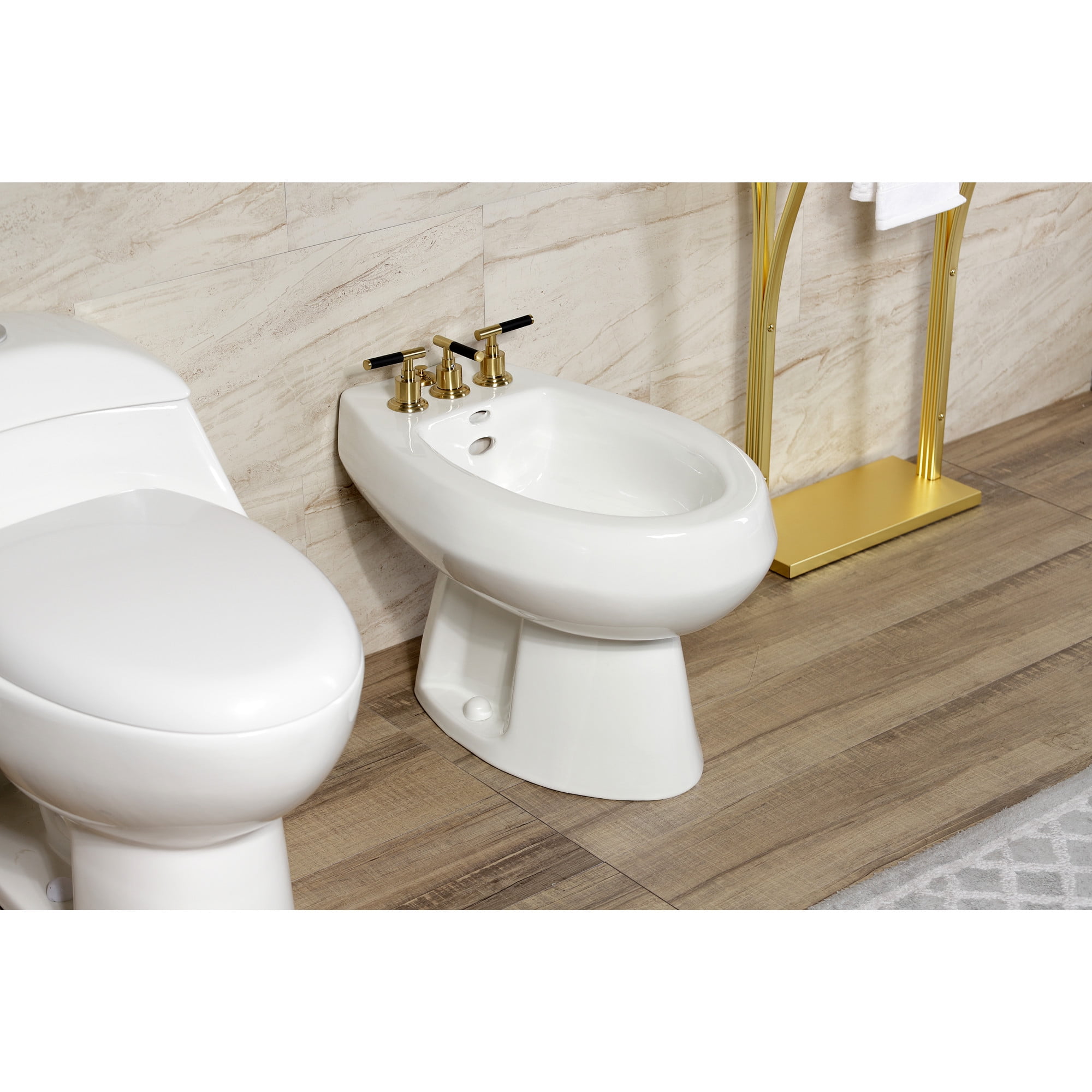 Kingston Brass KB6327CKL Kaiser Three-Handle Bidet Faucet with Brass Pop-Up, Brushed Brass