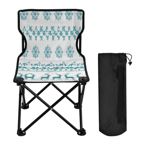 600D Oxford Camping Chair Portable Foldable Chair Supports 220 lbs for Picnic, Fishing, Backpacking Cyan Christmas Pattern