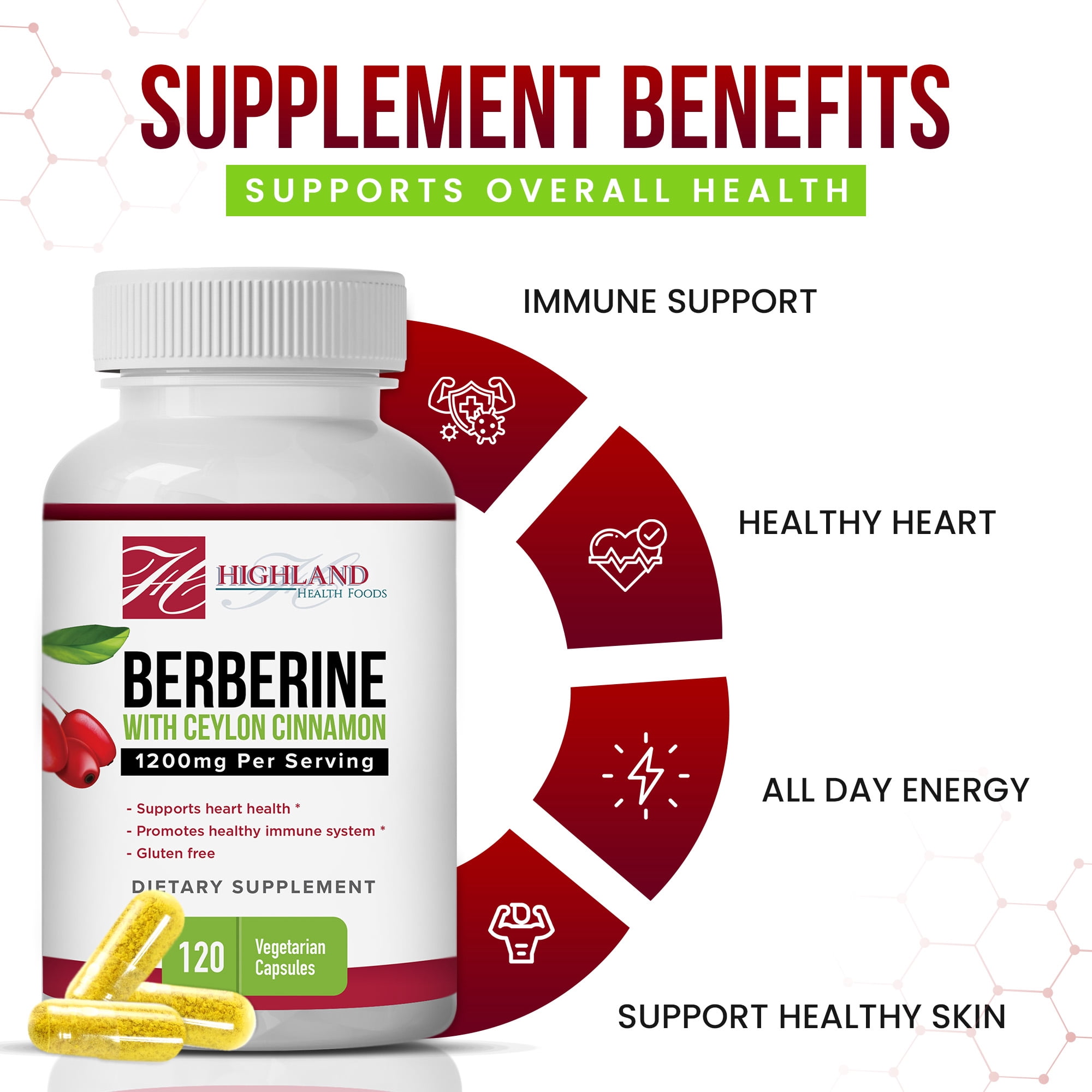 Highland Health Foods Berberine HCL with Ceylon Cinnamon, 120 Veg Caps