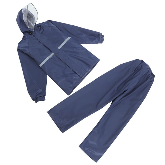 GAXIRE Men's Rain Jacket Navy Oxford Cloth with Reflective Safety Strips for Motorcycle Riding