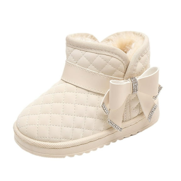 DMDUOU Girls Winter Warm Fuzzy LiningThick Snow Boots Cute Bowknot Shaggy Plush Ankle Boots Fashion Thermal Booties White 20