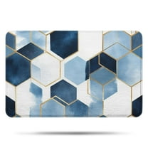 Blue White Gold Hexagon Marble Pattern Bathroom Rugs Mat,Non Slip Microfiber Bathroom Rug,Rubber Backing,Soft Bathroom Mats for Bathroom Floor,Tub and Shower,17x27in(43x68cm)