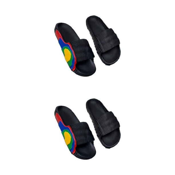 Qarigey 1 par de toboganes para adultos, fiesta en la piscina, estilo informal, zapatillas de playa con punta abierta, sandalias de tacón Negro Tamaño 45-46 2piezas