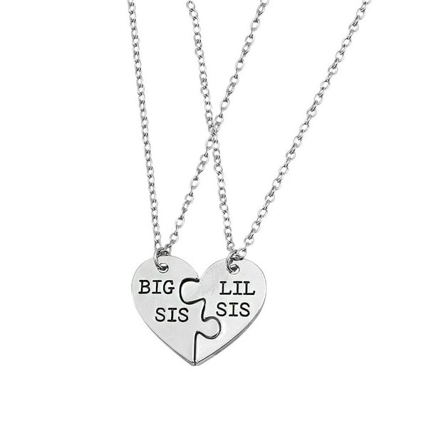 Collar con colgante de corazón de rompecabezas de 2 piezas, ideal como regalo de graduación para hermana mayor y pequeña.