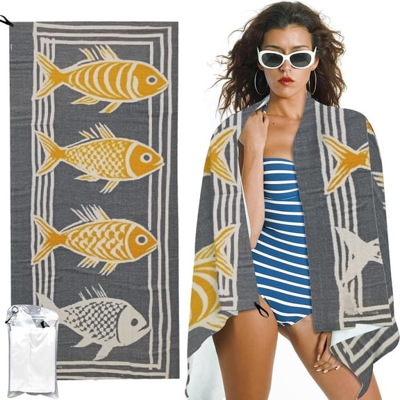 BCIIG Beach Towels,  Soft Turkish Large Beach Towel  for SPA, Beach, Pool, Gym and Bathroom (Gray Fish) 27.5x55in