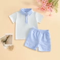 thumbnail image 2 of Toddler Baby Boy Summer Clothes Plaid Lapel Short Sleeve T-Shirt Top Shorts Sets Infant Outfit 6 12 18 24 36Months, 2 of 5