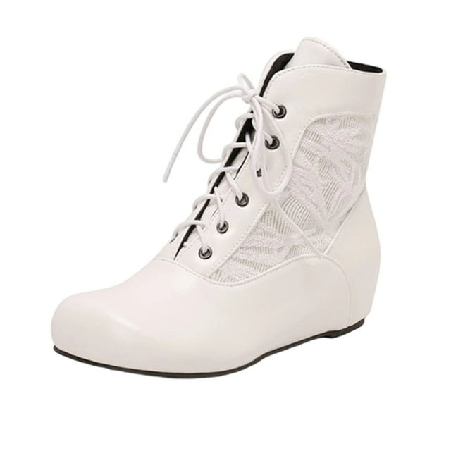 Bottines Blanches pour Femmes à Lacets Bout Rond Semelle Plate Mode Décontractée Polyvalente Hiver Confortables Design Épais