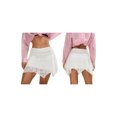 thumbnail image 2 of LMLYSoH Womens Short Skirts Floral Lace Sheer Asymmetric Frill Hem Soft Lined Waist Ruched Mini Low Rise Skirts, 2 of 7