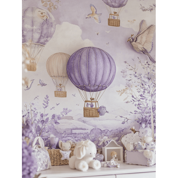 Lavender Hot Air Balloon Canvas Print/Wall Art， Suitable for Living Room， Bedroom， Nursery， Hallway， and Office Decoration.