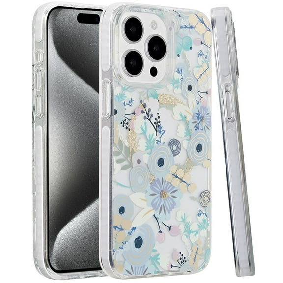 For Apple iPhone 16 Plus (6.7") Floral Pattern Design Cute Clear Hybrid Compatible with Magsafe Double Layer Soft TPU Hard PC Cover ,Xpm Phone Case [ Blue Floral ]
