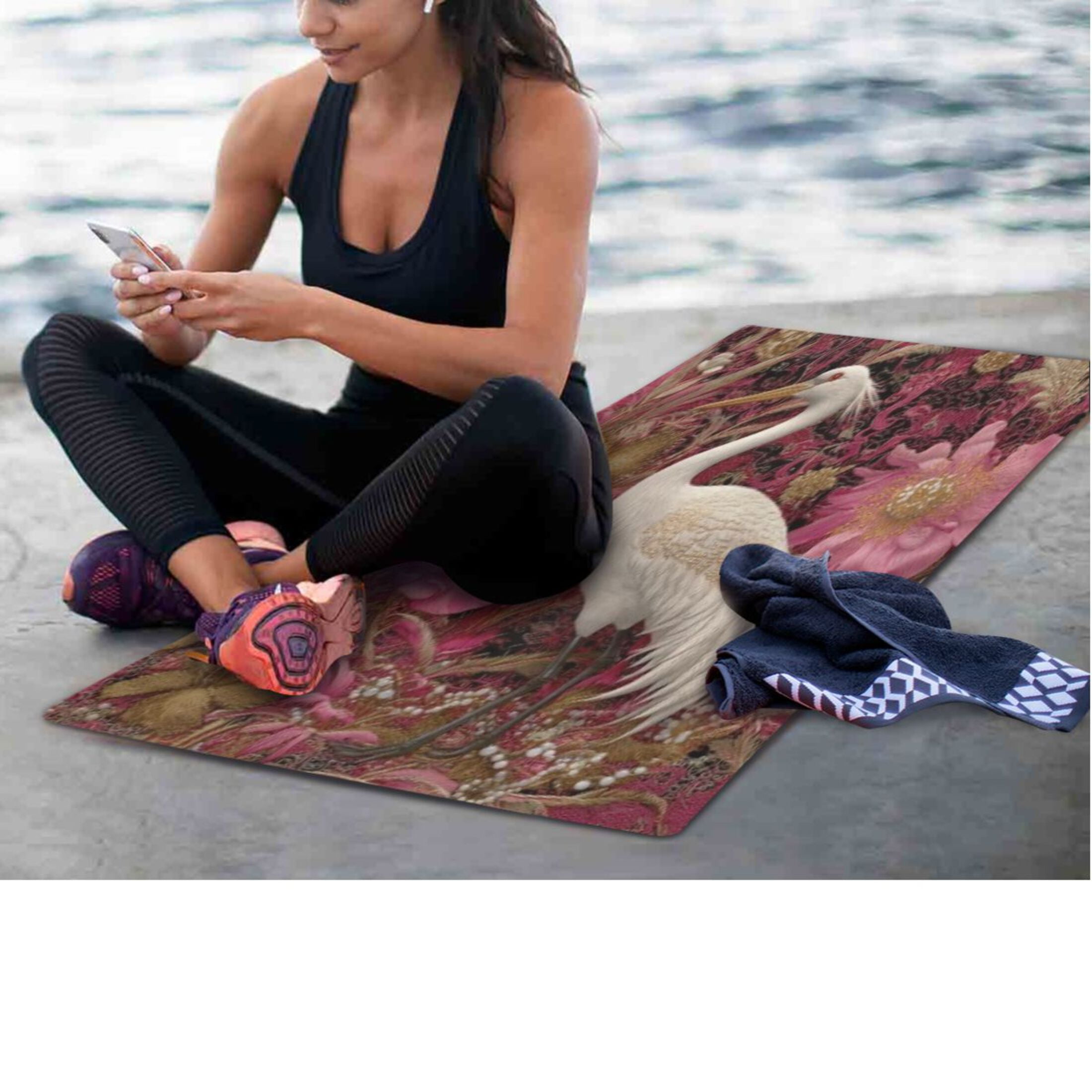 BZSMCE Yoga Mat Women Fitness Mat Vibrant Bloom Crane Pattern