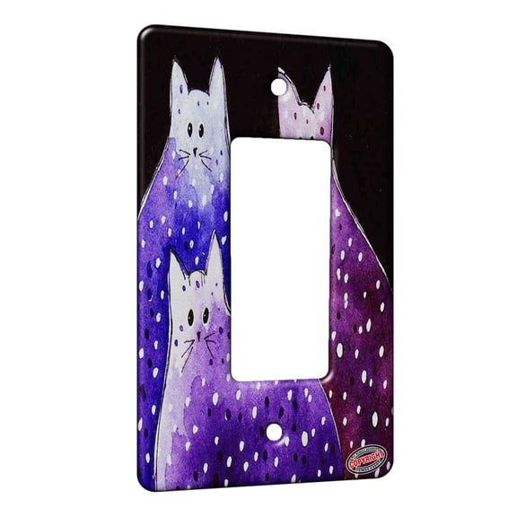 KuzmarK™ 1 Gang Rocker Wall Plate - Polka Dot Kitties in Purple and Blue Abstract Cat Art by Denise Every