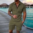 thumbnail image 3 of Men's Spring Summer 2-Piece Tracksuit, Short Sleeve Polo Shirt and Shorts, Casual Sport Suit For Hot Weather Outdoor Activities,Gray,M, 3 of 7