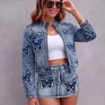thumbnail image 3 of 2 Piece Denim Skirt Set for Women Y2K Long Sleeve Zipper Jean Jacket Top Mini Skirt Bodycon Set Two Piece Outfits, 3 of 6
