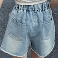 thumbnail image 5 of KINDXX Trendy Ripped Jean Shorts for Girls, Elastic Waist Straight Leg Denim Shorts with Pockets and Rhinestone, Fashion Summer Clothes for Kids 10-11 Years, 5 of 9