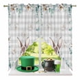 thumbnail image 2 of Swag Curtains Valances for Windows, Rabbit Easter Short Kitchen Window Curtains Over Sink, Eucalyptus Leaves White Flowers Cafe Curtains Panel Set Of 2,Rod Pocket, 36 Inches Length Gray White Plaid, 2 of 9