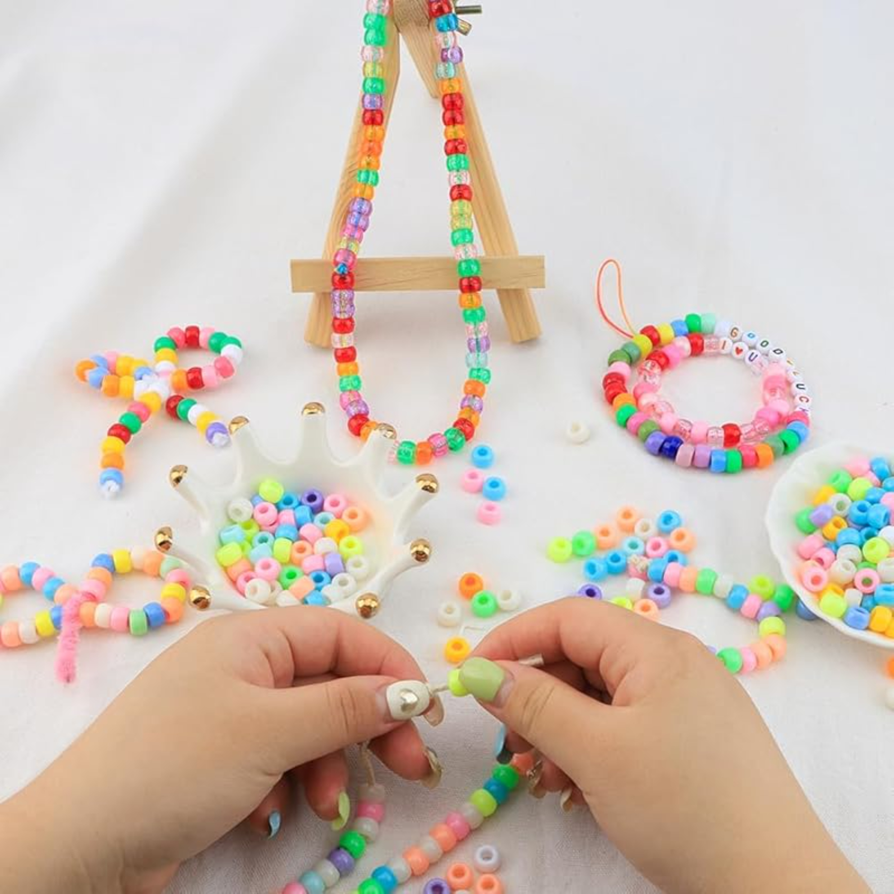 4000 Pcs Bulk Pony Beads for Jewelry Making, 6x9mm Colorful Plastic Craft Beads for DIY Bracelets, Keychains and Hair Accessories