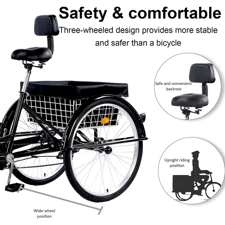 ゆっけ JSTUOKE 26-Inch 3-Wheel Adult Bicycle Tricycle, 7-speed