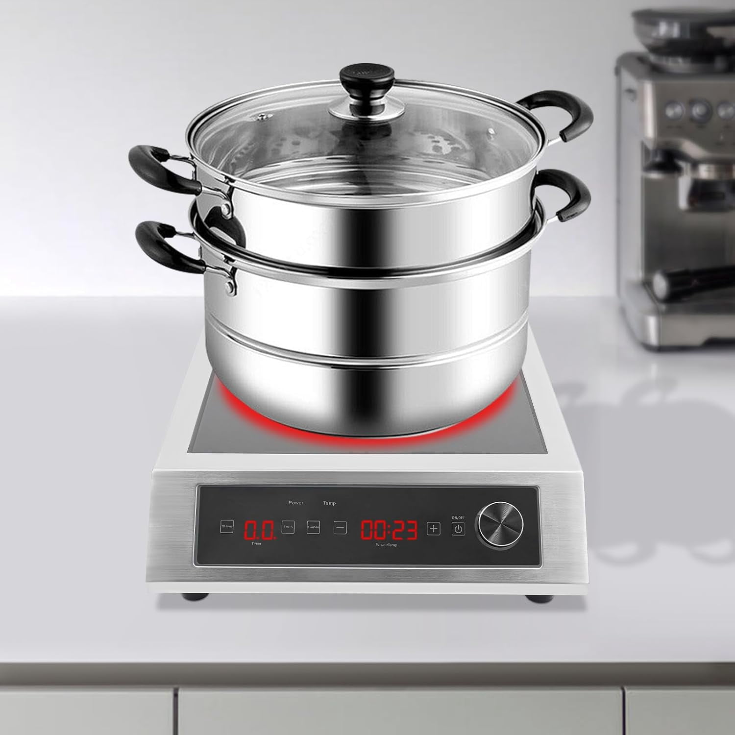 Commercial Induction Cooktop, 3500W Countertop Burner Electric Induction Stove with Leakage/Overload Protection, Portable Induction Cooker with Timer/Led Display for Cooking