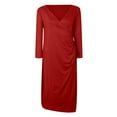 thumbnail image 6 of Plus Size Wrap Dresses for Cocktail Party, Womens Sexy V Neck Bodycon Wrap Dress Long/Short Sleeve Midi Sheath Dress, 6 of 7